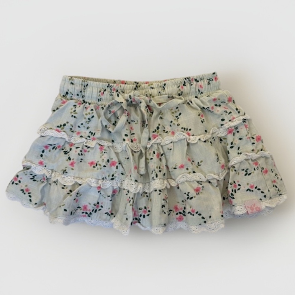 SweetHoney Toddler Girl Floral Skort Teal Pink Floral Built in Shorts Ruffles 2T